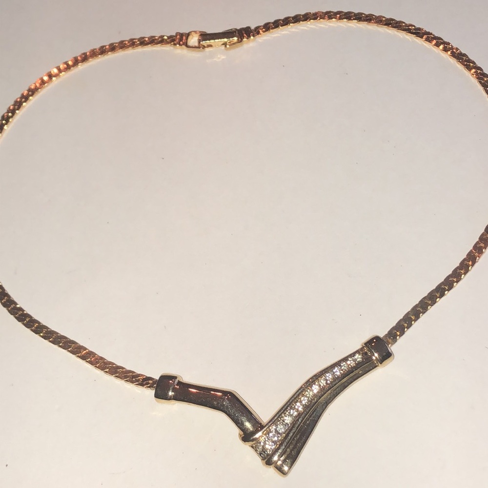 Angel Brand Signed Gold Tone CZ Rhinestone Vintage Necklace